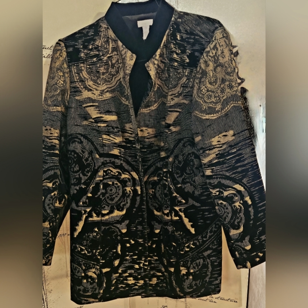 Chicos Black and Gold Patterned Jacket